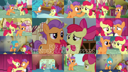 Size: 1948x1096 | Tagged: safe, derpibooru import, edit, edited screencap, editor:quoterific, screencap, alula, apple bloom, button mash, carrot top, cherry berry, cherry spices, dinky hooves, doctor whooves, golden harvest, lily, lily valley, lotus blossom, mango dash, roseluck, ruby pinch, tender taps, on your marks, female, male, shipping, straight, tenderbloom