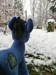 Size: 3000x4000 | Tagged: safe, artist:bastler, derpibooru import, oc, oc only, oc:digital wrench, pony, unicorn, horn, irl, male, photo, plushie, snow, stallion, unicorn oc