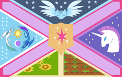 Size: 3001x1910 | Tagged: safe, derpibooru import, twilight sparkle, alicorn, earth pony, pegasus, pony, unicorn, equestrian flag, flag