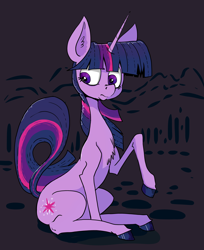 Size: 1632x2000 | Tagged: safe, artist:paskanaakka, derpibooru exclusive, derpibooru import, twilight sparkle, unicorn twilight, unicorn, chest fluff, colored hooves, ear fluff, ears, female, mare, raised hoof, sitting, solo