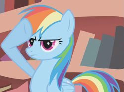 Size: 531x396 | Tagged: safe, derpibooru import, screencap, rainbow dash, pegasus, pony, dragonshy, cropped, salute, solo