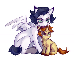 Size: 1698x1422 | Tagged: safe, artist:lunnitavaldez, derpibooru import, oc, oc only, pegasus, pony, unicorn, angry, behaving like a cat, duo, female, grooming, mare