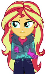 Size: 1928x3063 | Tagged: safe, artist:sketchmcreations, derpibooru import, sunset shimmer, better together, equestria girls, holidays unwrapped, clothes, coat, concerned, female, gloves, raised eyebrow, simple background, transparent background, vector, winter break-in, winter outfit