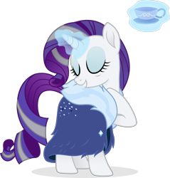 Size: 4803x5016 | Tagged: safe, artist:cirillaq, derpibooru import, rarity, pony, unicorn, the last problem, absurd resolution, clothes, cup, dress, eyes closed, female, glowing horn, hoof on chest, horn, magic, magic aura, mare, older, older rarity, simple background, solo, teacup, telekinesis, transparent background, vector