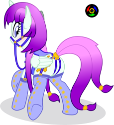 Size: 2536x2763 | Tagged: safe, artist:kyoshyu, derpibooru import, oc, oc:life spark, alicorn, pony, absurd resolution, alicorn oc, blushing, bridle, butt, clothes, female, garters, harness, jewelry, looking back, mare, plot, reins, ring, saddle, simple background, socks, solo, tack, tail, tail ring, transparent background, underhoof, wavy mouth