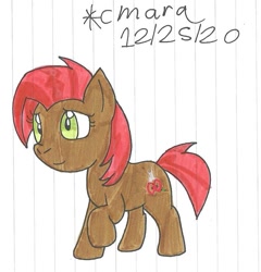 Size: 810x844 | Tagged: safe, artist:cmara, derpibooru import, babs seed, earth pony, pony, female, filly, raised hoof, simple background, solo, traditional art, white background
