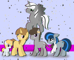 Size: 2636x2120 | Tagged: safe, artist:dyonys, derpibooru import, oc, oc:kafros, oc:objector, alicorn, earth pony, pony, robot, robot pony, unicorn, clothes, female, flying, male, mare, scarf, stallion