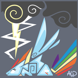 Size: 4000x4000 | Tagged: safe, artist:aaron lewis davidson, derpibooru import, rainbow dash, pegasus, pony, cloud, cloudy, electricity, lightning, minimalist, modern art, monster hunter, monster hunter world