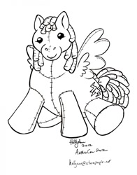 Size: 1002x1280 | Tagged: safe, artist:hollyann, derpibooru import, firefly, pegasus, female, lineart, mare, monochrome, plushie, signature, sitting, solo, traditional art