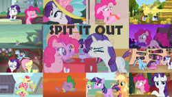 Size: 1964x1105 | Tagged: safe, derpibooru import, edit, edited screencap, editor:quoterific, screencap, apple bloom, applejack, berry punch, berryshine, flam, flim, flutterholly, fluttershy, granny smith, merry, pinkie pie, rainbow dash, rarity, red gala, spike, twilight sparkle, twilight sparkle (alicorn), alicorn, dragon, earth pony, pegasus, pony, unicorn, a hearth's warming tail, daring don't, dragon quest, friendship is magic, gauntlet of fire, leap of faith, magical mystery cure, party of one, spice up your life, sweet and elite, the cutie map, the gift of the maud pie, the super speedy cider squeezy 6000, apple family member, flim flam brothers, golden oaks library, hat, lava, mane six, party hat, snowdash, spit take, the tasty treat