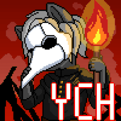 Size: 300x300 | Tagged: safe, artist:imreer, derpibooru import, oc, oc only, anthro, earth pony, animated, bust, clothes, commission, earth pony oc, gif, grin, pixel art, plague doctor mask, smiling, solo, torch, your character here