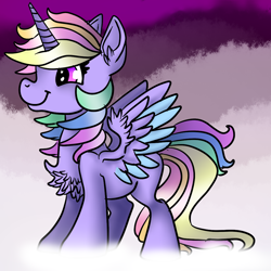 Size: 1024x1024 | Tagged: safe, artist:brainiac, derpibooru import, oc, oc only, oc:pastel sparkle, oc:princess pastel sparkle, alicorn, pony, alicorn oc, blank flank, chest fluff, cute, female, filly, full body, magical lesbian spawn, offspring, parent:rainbow dash, parent:twilight sparkle, parents:twidash, solo