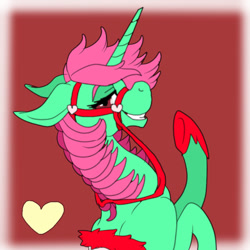 Size: 400x400 | Tagged: safe, artist:brainiac, derpibooru import, oc, oc only, oc:nicole, pony, unicorn, cute, female, heart, lidded eyes, mare, reins, saddle, solo, tack