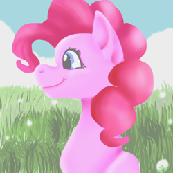 Size: 512x512 | Tagged: safe, artist:brainiac, derpibooru import, pinkie pie, earth pony, pony, female, field, mare, pastel, solo