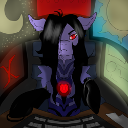 Size: 2830x2830 | Tagged: safe, artist:brainiac, derpibooru import, oc, oc only, oc:brainiac, pony, computers, doodle, keyboard, male, mech suit, monitors, solo, stallion