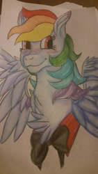 Size: 1080x1920 | Tagged: safe, artist:brainiac, derpibooru import, rainbow dash, pegasus, pony, blushing, colored pencil drawing, female, necktie, solo, traditional art