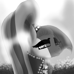 Size: 1550x1550 | Tagged: safe, artist:brainiac, derpibooru import, coloratura, black and white, countess coloratura, female, grayscale, monochrome, solo