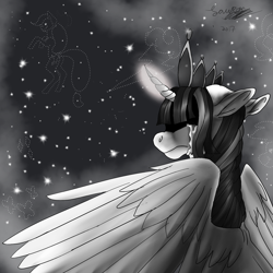 Size: 1736x1736 | Tagged: safe, artist:brainiac, derpibooru import, twilight sparkle, twilight sparkle (alicorn), alicorn, pony, black and white, commission, female, grayscale, monochrome, solo