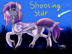 Size: 1600x1200 | Tagged: safe, artist:brainiac, derpibooru import, oc, oc only, oc:shooting star, pegasus, pony, bandaid, female, magical lesbian spawn, mare, offspring, parent:rainbow dash, parent:twilight sparkle, parents:twidash, solo