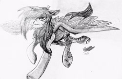 Size: 3322x2172 | Tagged: safe, artist:brainiac, derpibooru import, oc, oc only, oc:liftan drift, cyborg, pegasus, pony, fallout equestria, female, mare, prosthetics, robot legs, solo, traditional art