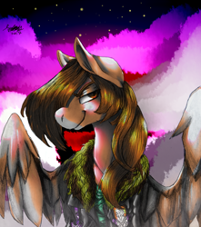 Size: 2233x2525 | Tagged: safe, artist:brainiac, derpibooru import, oc, oc only, oc:liftan drift, pegasus, pony, bomber jacket, clothes, female, flirty, mare, patches, smiling, smirk, solo