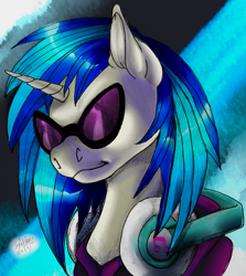 Size: 2441x2735 | Tagged: safe, artist:brainiac, derpibooru import, dj pon-3, vinyl scratch, pony, unicorn, clothes, female, headphones, hoodie, mare, solo, sunglasses