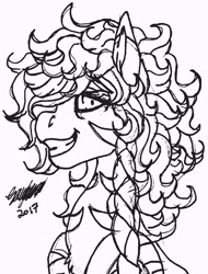 Size: 2406x3172 | Tagged: safe, artist:brainiac, derpibooru import, oc, oc only, oc:rampage, fallout equestria, fallout equestria: project horizons, black and white, female, grayscale, inktober, inktober 2017, mare, monochrome, solo, stripes, traditional art