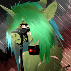 Size: 512x512 | Tagged: safe, artist:brainiac, derpibooru import, oc, oc:piper, pony, unicorn, fallout equestria, arm fluff, bloodshot eyes, bomb collar, chest fluff, collar, crying, depressed, ear fluff, ears, floppy ears, fluffy, leash, muzzle, raider, sad, solo