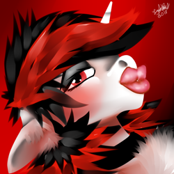 Size: 1024x1024 | Tagged: safe, artist:brainiac, derpibooru import, oc, oc:blackjack, pony, unicorn, fallout equestria, fallout equestria: project horizons, chest fluff, collar, duckface, ear fluff, ears, eyeshadow, female, floppy ears, fluffy, lips, lipstick, makeup, mare, o3o