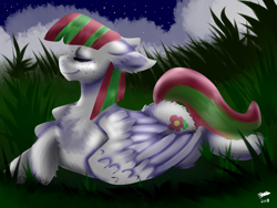 Size: 1600x1200 | Tagged: safe, artist:brainiac, derpibooru import, blossomforth, pegasus, pony, butt fluff, chest fluff, crossed hooves, ear fluff, ears, eyes closed, female, floppy ears, fluffy, freckles, leg fluff, mare, solo, wing fluff