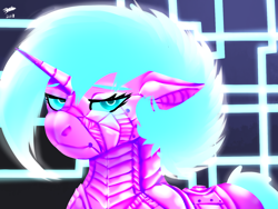 Size: 1600x1200 | Tagged: safe, artist:brainiac, derpibooru import, oc, oc only, pony, robot, robot pony, unicorn, ears, female, floppy ears, holographic mane, mare, solo