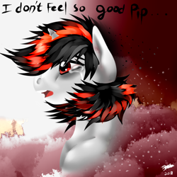 Size: 1024x1024 | Tagged: safe, artist:brainiac, derpibooru import, oc, oc:blackjack, pony, unicorn, fallout equestria, fallout equestria: project horizons, spoiler:infinity war, avengers: infinity war, crying, disintegration, female, i don't feel so good, imminent death, infinity war, mare, solo, tears of pain, text