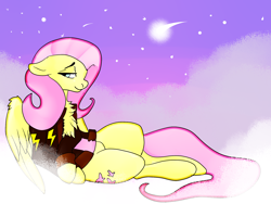 Size: 1600x1200 | Tagged: source needed, safe, artist:brainiac, derpibooru exclusive, derpibooru import, fluttershy, pegasus, pony, badass, badass adorable, chest fluff, clothes, cute, female, flutterbadass, jacket, leather jacket, mare, shirt, solo