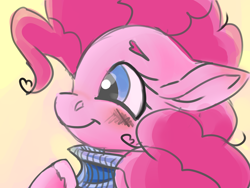 Size: 1600x1200 | Tagged: safe, artist:brainiac, derpibooru exclusive, derpibooru import, pinkie pie, earth pony, pony, blushing, clothes, cute, diapinkes, ears, female, floppy ears, mare, scarf, sketch, solo