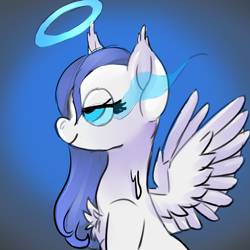 Size: 1024x1024 | Tagged: safe, artist:brainiac, derpibooru import, oc, oc only, pony, bust, chest fluff, christmas gift, halo, profile, solo, sombra eyes