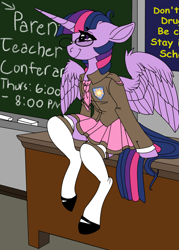 Size: 1248x1740 | Tagged: safe, artist:brainiac, derpibooru import, twilight sparkle, twilight sparkle (alicorn), alicorn, pony, clothes, female, mare, school, school girl, school uniform, socks, solo