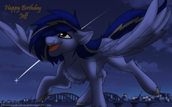 Size: 1920x1200 | Tagged: safe, artist:brainiac, derpibooru import, oc, oc:moonshine, pegasus, pony, fallout equestria, fanfic:fallout equestria winters moon, fanfic art, male, solo, text