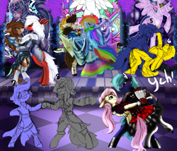 Size: 5469x4688 | Tagged: safe, artist:brainiac, derpibooru import, fluttershy, rainbow dash, oc, oc:realfeeler, oc:skittle, pegasus, pony, clothes, dress, gala dress, realshy, ych example, your character here