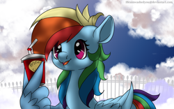 Size: 1920x1200 | Tagged: safe, artist:brainiac, derpibooru import, rainbow dash, pegasus, pony, brotein shake, cute, dashabetes, female, mare, protein shake, solo, wing hands, wings