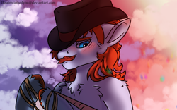 Size: 1920x1200 | Tagged: safe, artist:brainiac, derpibooru import, pokerhooves, pony, cowboy hat, hat, offscreen character, pov, solo, submissive pov, unshorn fetlocks, viewer on leash