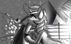 Size: 1920x1200 | Tagged: safe, artist:brainiac, derpibooru exclusive, derpibooru import, oc, oc:blackjack, pony, unicorn, fallout equestria, fallout equestria: project horizons, black and white, fanfic art, grayscale, monochrome, sketch