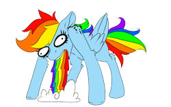 Size: 1920x1200 | Tagged: safe, artist:brainiac, derpibooru exclusive, derpibooru import, rainbow dash, pegasus, pony, female, puking rainbows, simple background, solo, transparent background, vomiting