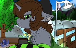 Size: 1920x1200 | Tagged: safe, artist:brainiac, derpibooru import, oc, oc only, oc:littlepip, comic:fallout equestria: stained glass, fallout equestria, chest fluff, clothes, ear fluff, ears, fence, mountain, socks, solo, streetlight, striped socks, tree