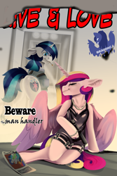 Size: 1563x2344 | Tagged: safe, artist:brainiac, derpibooru import, princess cadance, shining armor, alicorn, pony, unicorn, fallout equestria, duo, female, imminent betrayal, magazine cover, male