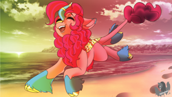 Size: 3840x2160 | Tagged: safe, artist:brainiac, derpibooru exclusive, derpibooru import, pinkie pie, kirin, eyes closed, female, kirin pinkie, kirin-ified, mare, open mouth, smiling, solo, species swap