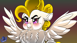 Size: 3840x2160 | Tagged: safe, artist:brainiac, derpibooru import, surprise, pegasus, pony, angry, blushing, chest fluff, cute, ear fluff, ears, female, floppy ears, madorable, mare, puffy cheeks, solo, spread wings, wings