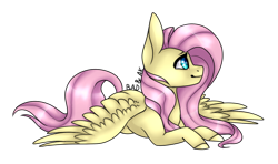 Size: 646x383 | Tagged: safe, artist:adakola, artist:blitsazalisdash, ponerpics import, fluttershy, pegasus, pony, prone, simple background, solo, transparent background