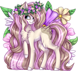 Size: 1024x938 | Tagged: safe, artist:adakola, ponerpics import, oc, oc only, oc:may, earth pony, pony, female, floral head wreath, flower, fluffy, mare, simple background, solo, transparent background