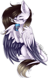 Size: 978x1601 | Tagged: safe, artist:adakola, ponerpics import, oc, oc:thundra, pegasus, pony, coffee, female, mare, simple background, solo, transparent background