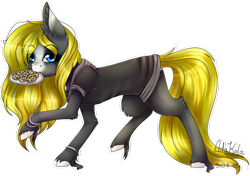 Size: 1024x719 | Tagged: safe, artist:adakola, ponerpics import, oc, oc:lucifer, earth pony, pony, cookie, dish, female, food, mare, mouth hold, simple background, solo, transparent background